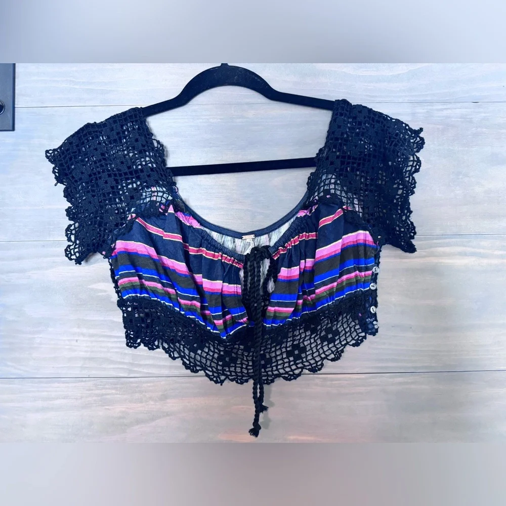 Free‎ People Aruba Crochet Multicolor Striped Crop Top
